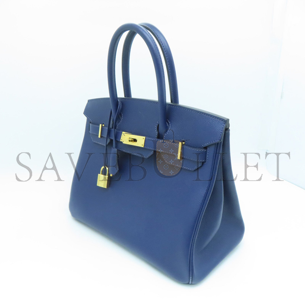 H**mes master birkin 25 swift leather agate blue gold buckle h049362ck23 (25*20*13cm)